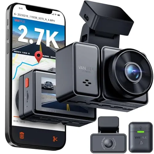 VANTRUE E2 2.7K Dashcam mit Dual-Objektiv - Dashcam für Auto mit 2.7K Dual-Video, WDR Nachtsicht und 5GHz WiFi für einfache Bedienung. Perfekt für sicheres Fahren und Parküberwachung.
