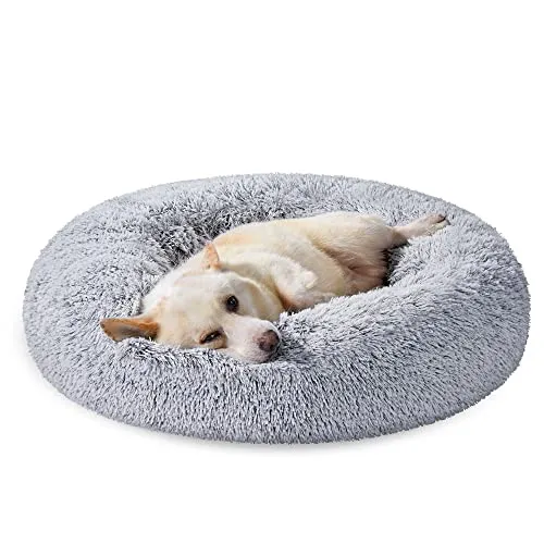 Feandrea Flauschiges Hundebett Donut, 80 cm, Ombré-Grau - Hundebett mit herausnehmbarer Polsterung, ideal für mittelgroße Hunde bis 20 kg, bietet optimalen Komfort und Hygiene durch waschbare Materialien.