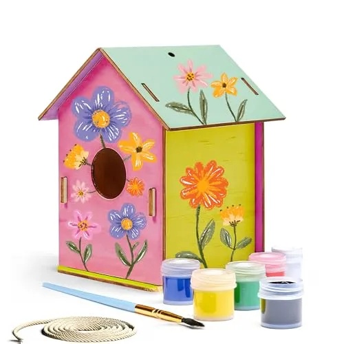 Vogelhaus Bausatz Kinder 4 Jahre – Bemalen & Dekorieren | Bastelset Kinder ab 4 Jahren mit Farben & Pinsel | Basteln Kinder Mädchen Jungen | Geschenk Geburtstag Kita Schule