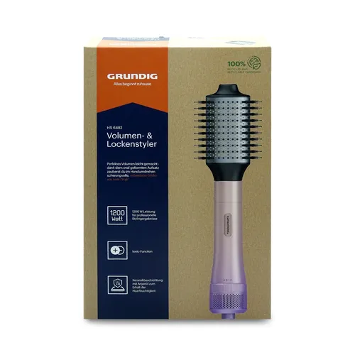 Grundig Warmluftbürste HS 6482 mit Ionic-Funktion - Vielseitige Warmluftbürste mit ovalem Aufsatz für Locken, Wellen und Volumen. Ideal für kreative Stylings, 1200 W Leistung und praktische Kaltstufe für optimale Ergebnisse.