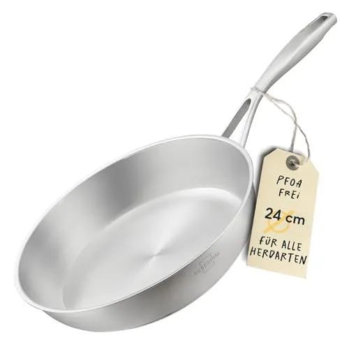 SILBERTHAL Bratpfanne Unbeschichtet 24cm Induktion - Pfanne mit 24 cm Durchmesser, ideal für gesundes Braten ohne Beschichtung und perfekt für Induktionsherde geeignet.