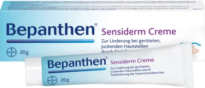 Bepanthen Sensiderm Creme - Medizinische Körperpflege zur Linderung von Juckreiz und Rötungen. Stabilisiert die Hautschutzbarriere und unterstützt die Regeneration – frei von Duft- und Konservierungsstoffen.