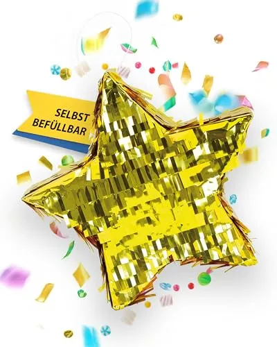 Party Factory – Pinata Stern in Gold für Jungen & Mädchen zum Befüllen & aufhängen – Schlag-Piñata als Party Deko in 30x5x30 cm für Geburtstag & Mottopartys – Partyspiel Motiv-Pinjata für Kinder