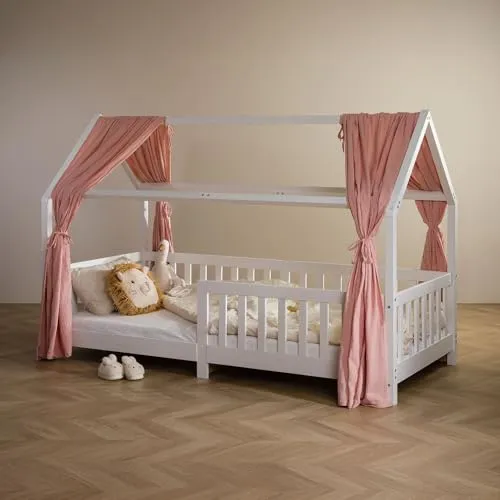 IDIMEX Hausbett Himmel NENA im 2er Set - Rosa Musselin Baldachin für Kinderbetten - Bettdecken: Der 2-teilige Betthimmel aus 100% Baumwolle verwandelt jedes Hausbett in einen gemütlichen Rückzugsort und fördert so das Spielen und Träumen.