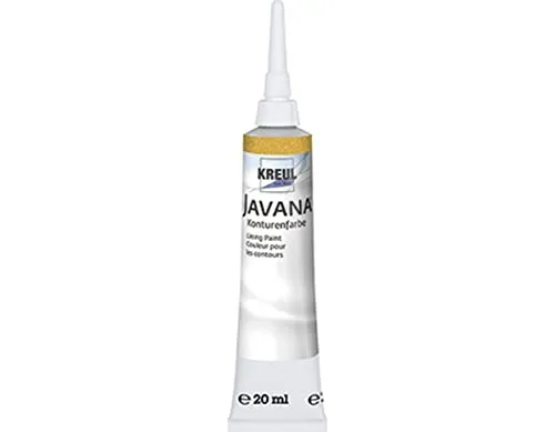 KREUL 813520 - Javana Seidenmalerei Konturenfarbe für Stoffe mit Perlglanzeffekt, 20 ml Tube mit Feinspritzdüse, gold