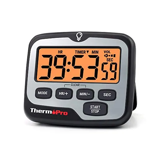 ThermoPro TM01 Digital Küchentimer mit großem LCD-Display - Multifunktionaler Küchentimer für präzises Timing beim Kochen und Backen. Mit großem, beleuchtetem LCD-Display für einfache Ablesbarkeit und einstellbarem Alarm für maximale Flexibilität.