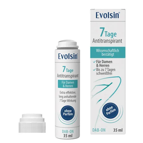 Evolsin® 7 Tage Antitranspirant für Herren & Damen – Langfristige Schweißkontrolle - Das Evolsin Antitranspirant bietet effektive Schweißreduktion für bis zu 7 Tage. Ideal für alle Körperregionen und ohne Duftstoffe, unterstützt es eine einfache Anwendung in der wöchentlichen Pflege.