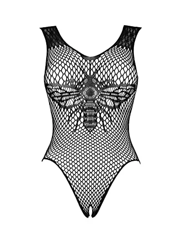 Obsessive - Dessous Mesh Body I Offen Netzbody I Unterwäsche für Frauen I Damen Bodysuit I Offener Schritt I Sexy Reizwasche S/M/L