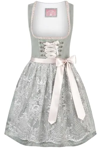 Wiesnwuid Loredana Damen Mini Dirndl, Salbei, 36 - Dirndl für Damen, unifarbig mit passender Schürze und praktischem Rock mit Schubtasche für einen stilvollen Auftritt auf jedem Oktoberfest.