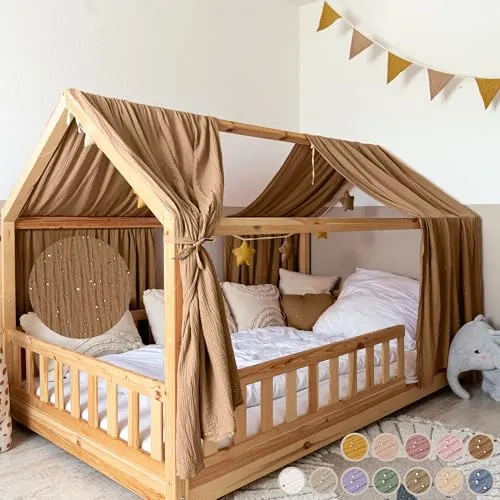 lilimaus Hausbett Himmel mit Gold Applikation – 12 Farben - Bettdecken: 100% Musselin Baumwolle, atmungsaktiv und handgenäht. Verwandelt das Hausbett in eine gemütliche Kuschelecke für Kinder.