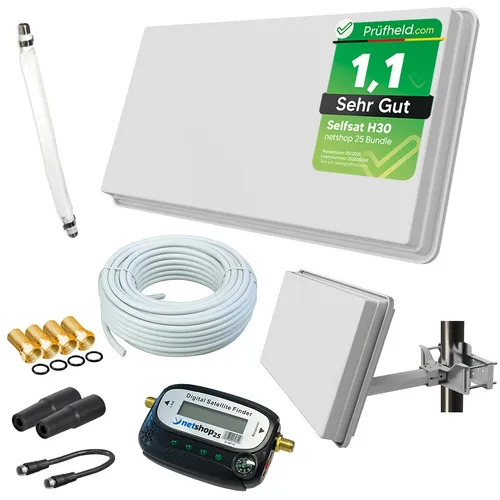 Selfsat Flachantenne H30D1+ HD Sat Anlage - SAT-Antenne mit HDTV-fähiger Flachantenne, ideal für perfekten Empfang von Astra und Hotbird, inklusive 10m Kabel und Fensterhalterung.