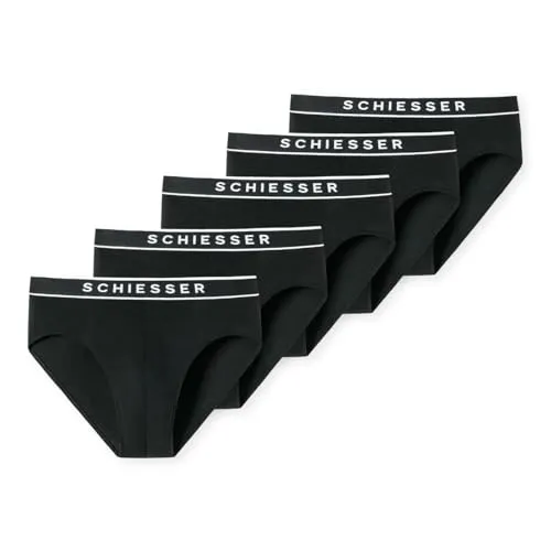 Schiesser Herren 5 Pack Unterwäsche - Bio-Baumwolle Slips in Schwarz - Herren-Slips aus 95% Bio-Baumwolle im praktischen 5er-Pack, mit sportlichem Webgummibund und bequemem Schnitt für optimalen Tragekomfort.