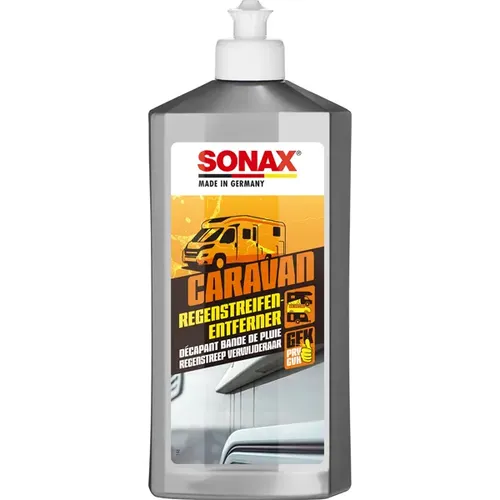 SONAX CARAVAN RegenstreifenEntferner 500 ml - Intensivreiniger für die Entfernung von Regenstreifen auf Lack und GfK, ideal gegen Fett, Öl und Umweltschmutz. Perfekt für Hammerschlagwände und Gelcoat.