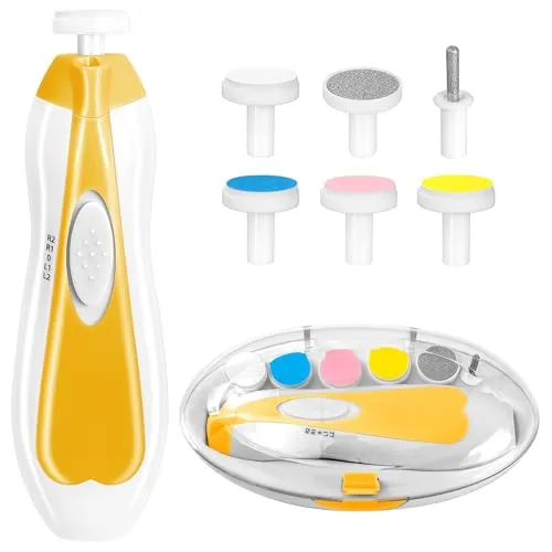 Baby Nail Trimmer Elektrisch, 6 in 1 Baby Nagelfeile Clippers Säugling Grooming Kit Maniküre Set für Kleinkind oder Erwachsene, Gelb