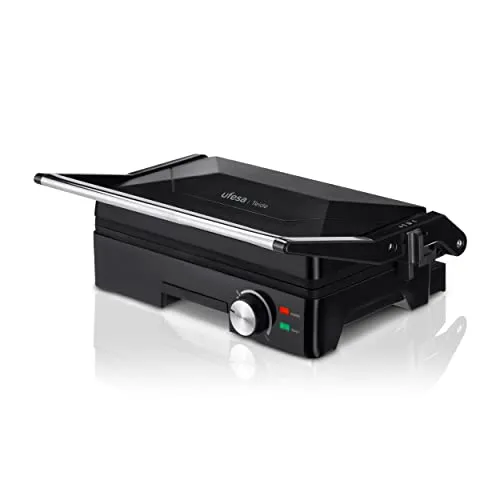 Ufesa Teide Tischgrill Elektrisch - 1600W Elektrogrill für Balkon und Indoor, 180° Öffnung, antihaftbeschichtet und leicht zu reinigen