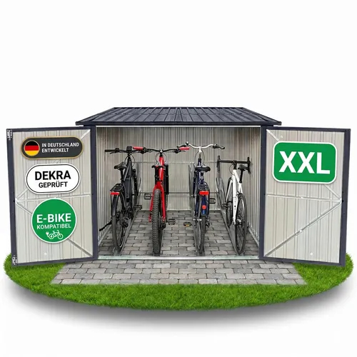 Albatros Premium Fahrradgarage – wetterfeste Metallgarage für bis zu 4 Fahrräder - Gerätehäuser: Stabile, wetterfeste Fahrradgarage aus verzinktem Metall in Anthrazit, ideal für Familien und bietet Platz für bis zu 4 Fahrräder.