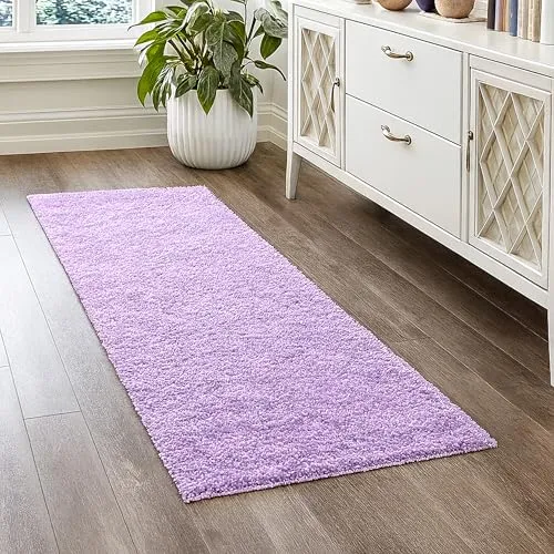 Teppich-Traum Teppich Läufer Flur Schlafzimmer Shaggy Hochflor weich flauschig modern Uni pflegeleicht robust Saugroboter geeignet Saugroboter geeignet Fußbodenheizung geeignet Flieder 60 x 110 cm