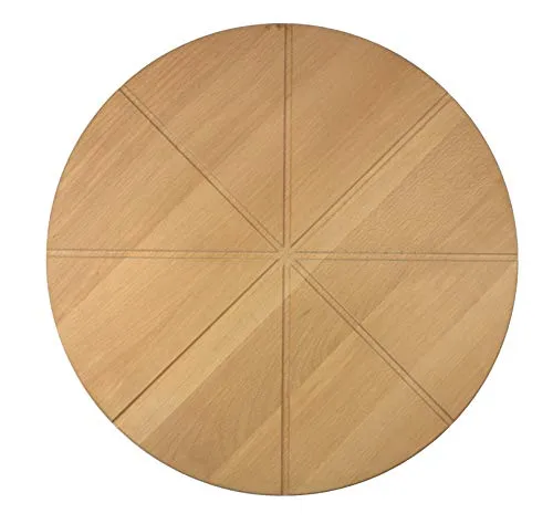 EFO Pizzateller Holz 35 cm | Pizzabrett groß aus langlebigem Buchenholz | Schneidebrett mit 8-facher Einteilung für gleichmäßige Stücke | Serviceteller für Pizza, Kuchen oder Flammkuchen | Naturbraun