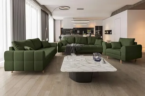 99rooms Bello Polstergarnitur 3-Sitzer, 2-Sitzer & Sessel – Skandinavisches Sofa-Set in Khaki - Modernes Sofa-Set im skandinavischen Stil mit 3-Sitzer, 2-Sitzer und Sessel. Hoher Sitzkomfort dank hochwertiger Polsterung und flexible Platzierung durch Rundumbezug für ein harmonisches Wohnkonzept.