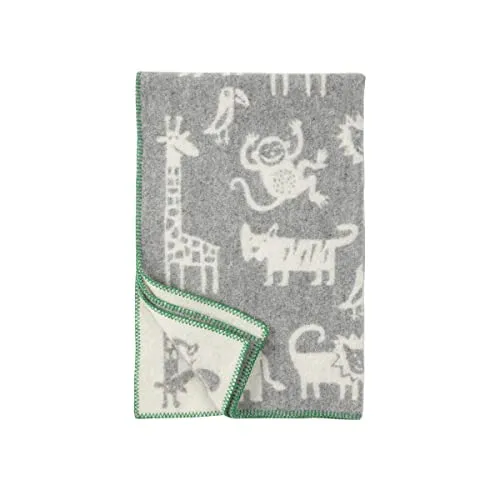Klippan Dschungel Wolldecke 90x130 cm - Gemütliche Wolldecke aus 100 % Öko-Lammwolle mit lustigem Kinder-Motiv. Ideal für kuschelige Stunden im Kinderzimmer.