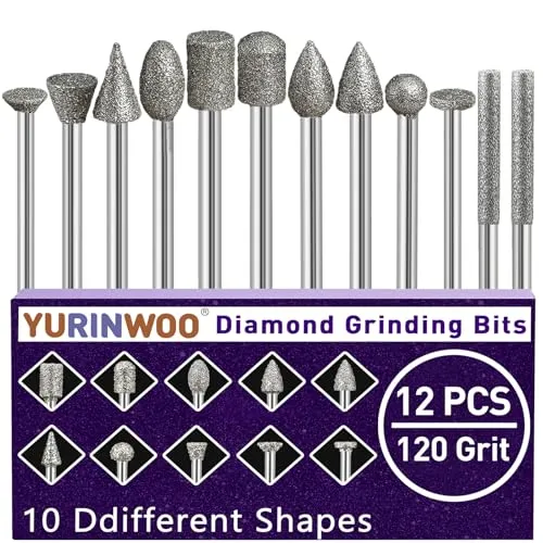 Stück Diamant Fräser Set Körnung 120, Diamant Frässtifte Schleifstifte Kompatibel mit Dremel Rotary Tool mit 1/8" Schaft Passform für Stein Glas Keramik Schnitzen,Schleifen,Polieren,Gravieren 12