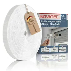 INOVATEC Rollladen Gurtband Maxi 23 mm weiß - 50 m - Hochwertiges INOVATEC Gurtband Maxi 23 mm für Rollläden, UV-stabil, reißfest und scheuerfest. Ideal für bis zu 20 Fenster, sorgt für einfachen Betrieb und Langlebigkeit.