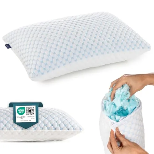 Alkamto Verstellbares Gelkissen – 73x48cm Kühlendes Memory Foam Kopfkissen mit Doppelseitigem Ice Silk & Viskose Bezug – Ideal für Rücken-, Bauch- und Seitenschläfer – Queen Size für erholsamen Schlaf