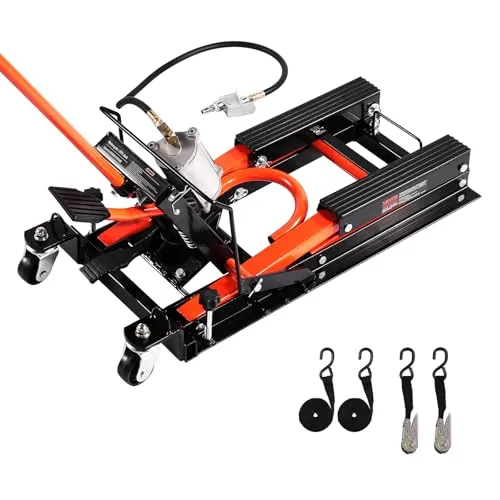 Uimoso Hydraulische Motorradhebebühne mit Pneumatik - Höhenverstellbar von 119-381 mm, ideal für Werkstätten und Hobbymechaniker, mit einer Tragfähigkeit von 680 kg für sicheres Arbeiten.
