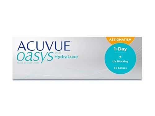 ACUVUE OASYS 1-Day für Astigmatismus – Tageslinsen mit UV-Schutz - Kontaktlinsen mit HydraLuxe Technologie für stabilen Tränenfilm und optimalen Tragekomfort, ideal für Alltag und Sport – 30 Linsen im Pack.