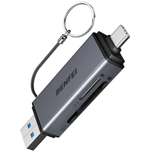 BENFEI SD Kartenleser, Dual Stecker USB 3.0/USB C Kartenlesegerät Highspeed OTG Adapter, für SD/MMC/Micro SD/TF/SDXC/SDHC/Micro SDHC/Micro SDXC, Kompatibel mit Android/Windows/Mac OS usw