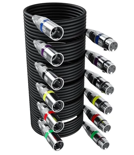 Xespis 6 Stück 5M XLR Kabel Premium Symmetrisches XLR Mikrofonkabel, Pin DMX Microphone Signal Cable Connection Cable Stecker auf Buchse DMX Mikrofonkabel für Studioaufnahmen und Live-Produktion