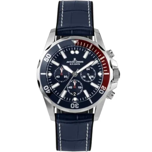 Jacques Lemans 1-2091B Liverpool Chronograph Herrenuhr 43mm - Armbanduhren, sportliche Herrenuhr mit 20ATM Wasserdichtigkeit und präzisem Chronographen für aktive Männer.