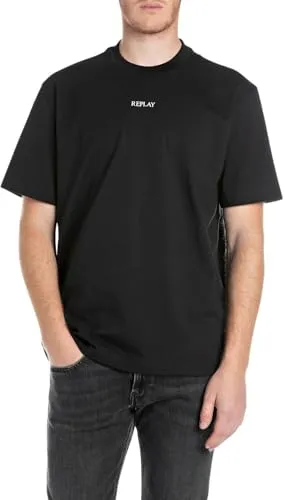 Replay Herren T-Shirt Kurzarm Schwarz S - T-Shirts für Herren, aus reiner Baumwolle für hohen Tragekomfort und atmungsaktive Eigenschaften, ideal für einen lässigen Look.