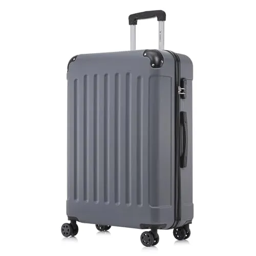 yonsly Hartschalen-Trolley 76 cm mit 360° Rollen - Robuster Reisekoffer in Grau, ideal für Business und Urlaub. Ausgestattet mit leichtgängigen 360° Rollen und einem praktischen Zahlenschloss für mehr Sicherheit.