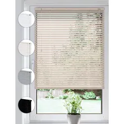 Sonello Jalousie Klemmfix ohne u. mit Bohren 50cm x 130cm Creme Aluminium Jalousette, Klemmfix, Inkl. Halterung für Decken- u. Wandmontage Alu Jalousie Fenster u. Tür, Blickdicht freihängend 50 cm x 130 cm