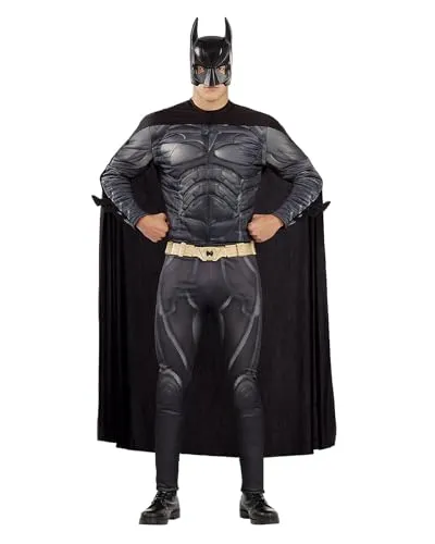 Funidelia The Dark Knight Batman Kostüm mit großem Umhang – Größe XS - Kostüm für Erwachsene mit Ganzkörpermuskelanzug, Gürtel und Halbmaske. Ideal für Karneval oder Mottopartys. Hochwertiges Material für besten Tragekomfort.