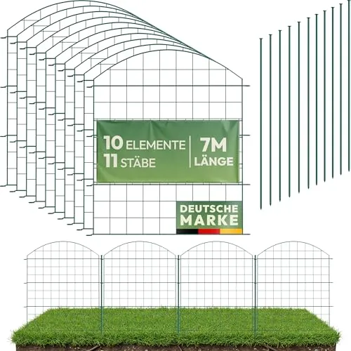 Teichzaun Komplettset | 10 Zaunelemente aus Metall mit Pfosten | Poolzaun für Kinder Steckzaun Gartenzaun flexibel Hundezaun 80 cm hoch Beetzaun Garden Fence