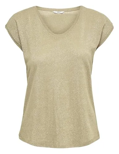 ONLY Damen Einfarbige Kurzarm Bluse Basic Rundhals Ausschnitt Blusen T-Shirt Blouse Oberteil ONLVIC, 15136069,Gold Colour,S