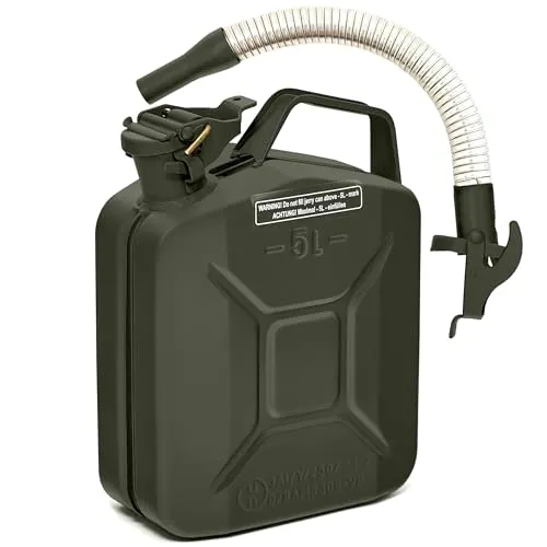 BW® Benzinkanister Metall 5 Liter mit Ausgießer - TÜV-geprüft und robust - Hochwertiger 5L Metallkanister aus 0,8mm Stahl für lange Haltbarkeit. Praktischer Ausgießer ermöglicht sauberes Betanken. Ideal für Benzin, Diesel und 2-Takt-Gemische – perfekt für den Einsatz unterwegs oder in der Werkstatt.