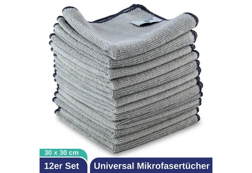 ELEXACLEAN Universal Reinigungstücher Mikrofasertuch (80% Polyester, 20% Polyamid (Mikrofaser), 30x30 cm, Set, 12-tlg., 30x30 cm, fusselfrei, streifenfrei, saugfähig)