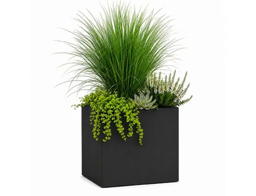Pflanzwerk® CUBE Premium Pflanzkübel aus Fiberglas - Handgefertigter Pflanzkübel in Anthrazit, frostbeständig und mit Lotus-Effekt für optimalen Schutz. Ideal für Garten und Terrasse, UV-beständig und langlebig.