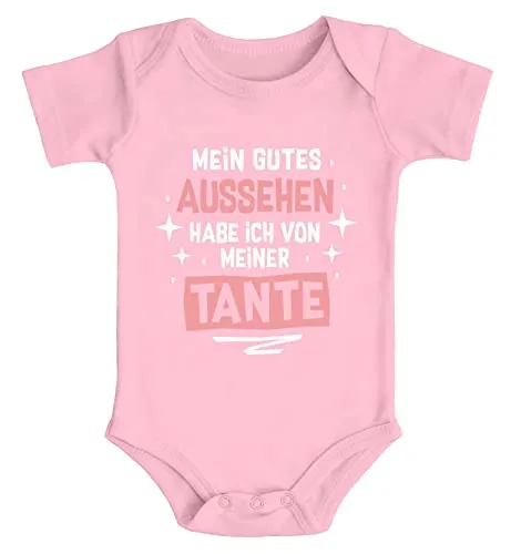 MoonWorks® Baby Body Mein gutes Aussehen hab ich von meiner Tante/meinem Onkel lustige Sprüche Bio-Baumwolle Jungen & Mädchen Tante rosa 6-12 Monate