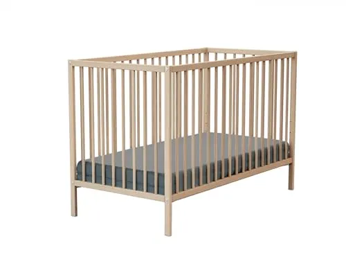 Webaby Babybett Holz 60x120cm in Naturbuche - Praktisches Babybett aus massivem Buchenholz, 60x120 cm, mit 3-fach höhenverstellbarem Lattenrost für optimalen Schlafkomfort. Ergonomisches Design und langlebige Qualität, ideal für die ersten Lebensjahre.