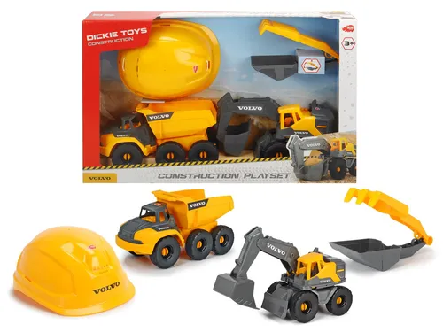 Dickie Toys Volvo Sandbagger Kipper Spielset mit Bauhelm - Baufahrzeug-Spielset für Kinder ab 3 Jahren, inklusive Bauhelm für kreatives Spielen und Entdecken.