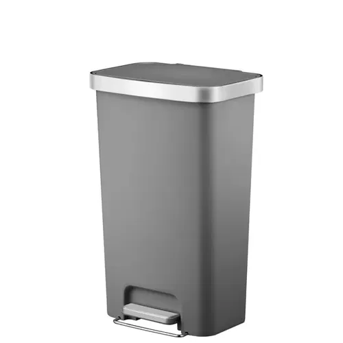 EKO Hana Treteimer 45 L grau - Hochwertiger Treteimer aus Kunststoff mit Soft-Close-Deckel und Edelstahlrand. Ideal für müheloses Entsorgen und einfaches Reinigen - ganz ohne Inneneimer.