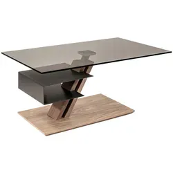 Venda Couchtisch, Grau, Wildeiche, Holz, Metall, Glas, Wildeiche, furniert, rechteckig, Säule, Bodenplatte, 60x47-64x100 cm, höhenverstellbar, Wohnzimmer, Wohnzimmertische, Couchtische, Couchtische Glas