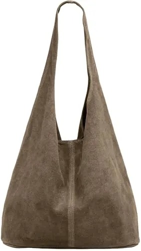 Caspar große Damen Wildleder Tasche Hobo Bag - CLASSIC LINE - Modell No.767 - Damen-Schultertaschen aus samtweichem italienischem Wildleder, ideal für Alltag und Freizeit, mit großzügigem Stauraum für A4-Ordner und praktischer Innentasche.