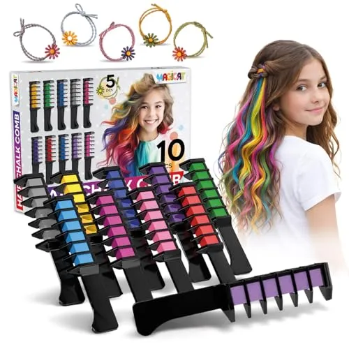 Magicat Premium Haarkreide Set - Halloween 2025 Edition - Haarkreide für Mädchen mit 10 lebendigen Farben, auswaschbar und kindersicher. Perfekt für Halloween-Kostüme und andere Feiern, inklusive 5 Haargummis für kreatives Styling!