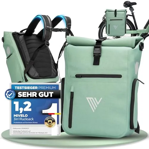Wasserdichte Fahrradtasche & Rucksack "EVO" - Mint - Fahrradtasche mit 3-in-1-Funktion, variabel von 20 bis 25 Litern, schützt deinen Inhalt vor Regen und Schmutz und bietet optimalen Tragekomfort als Rucksack.