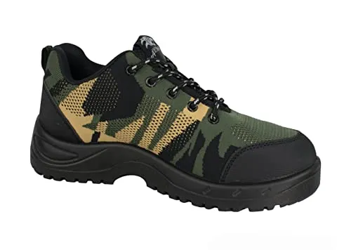 Safety 1st ARTMAS BTEX Camouflage Arbeitsschuhe mit Stahlkappe - Robuste Arbeitsschuhe für Herren und Damen, rutschfest und atmungsaktiv. Ideal für den professionellen Einsatz mit geprüfter Sicherheit. Farbe: Schwarz, Größe: 41, Schnür-Design für optimalen Halt.